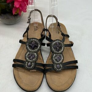 Clarks Artisan Black Sandals with purple stones Size 7.5 BSN5080E